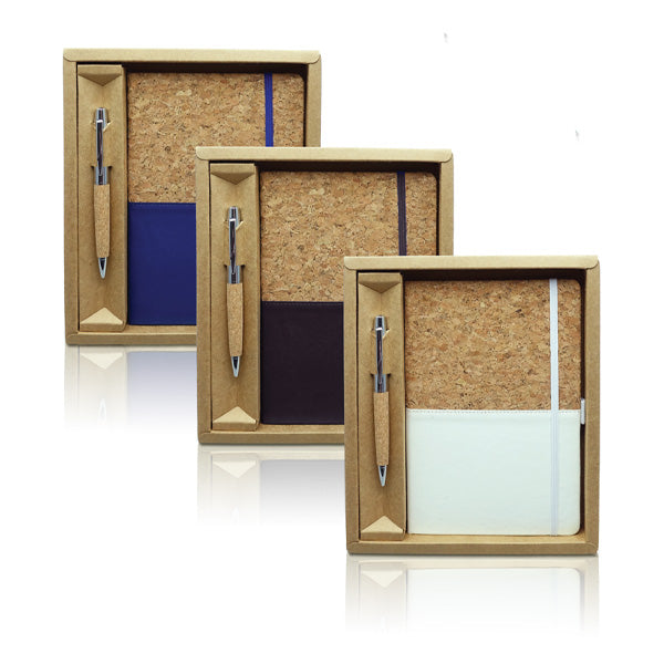 סט מחברת A5 כריכת שעם טבעי בשילוב דמוי עור ועט