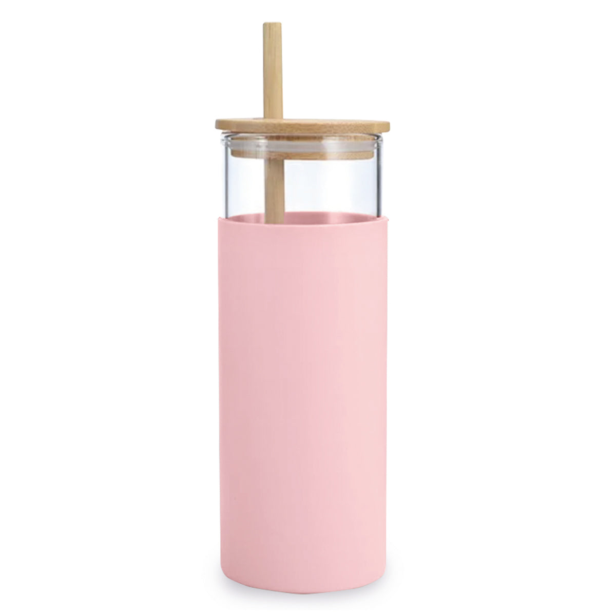 כוס זכוכית עם מכסה במבוק וקש