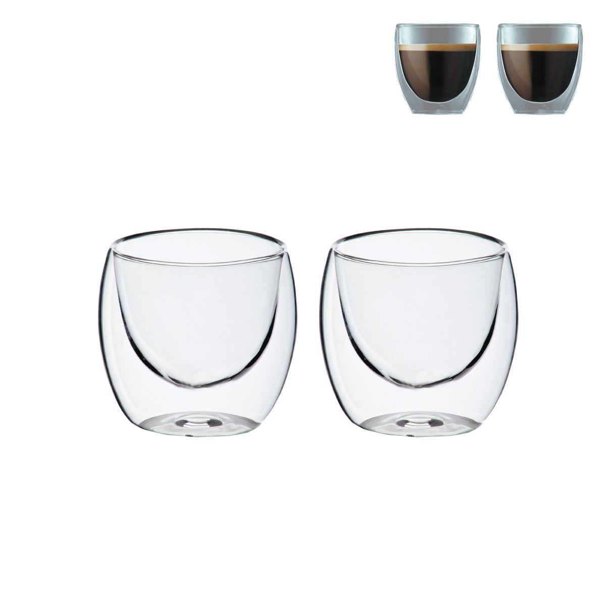 זוג כוסות זכוכית, דופן כפולה, 150 מ"ל