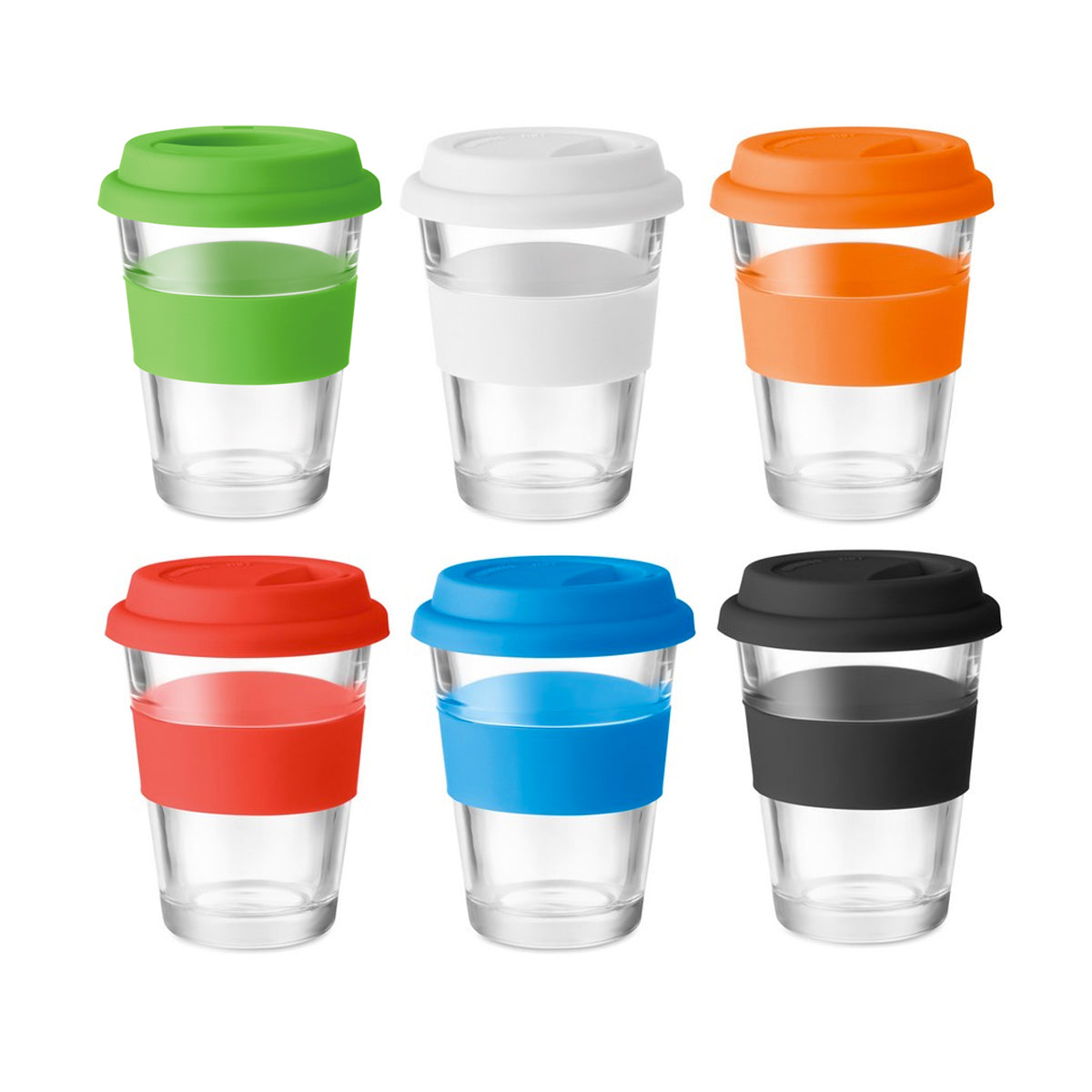 כוס שתיה מזכוכית עם מכסה סיליקון 330 מ”ל