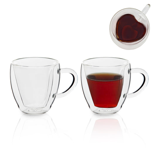 זוג כוסות דופן כפולה בצורת לב, 250 מ"ל