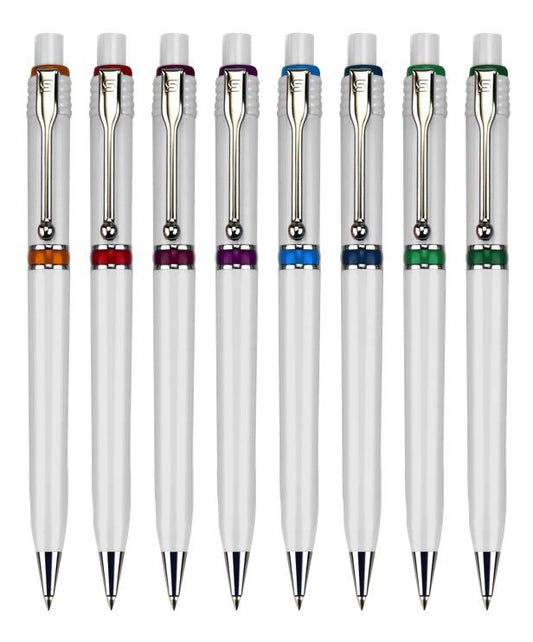 עט כדורי, גוף לבן, טבעת צבעונית