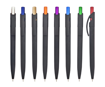 עט ג'ל, גוף פלסטיק, גימור גומי, לחצן מטלי צבעוני