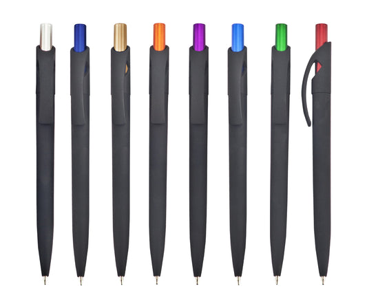 עט ג'ל, גוף פלסטיק, גימור גומי, לחצן מטלי צבעוני