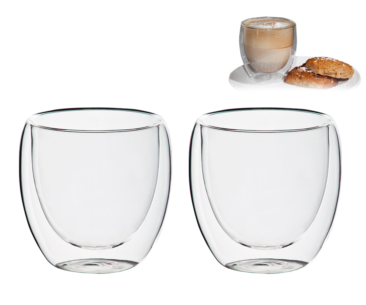 זוג כוסות זכוכית, דופן כפולה, 250 מ"ל